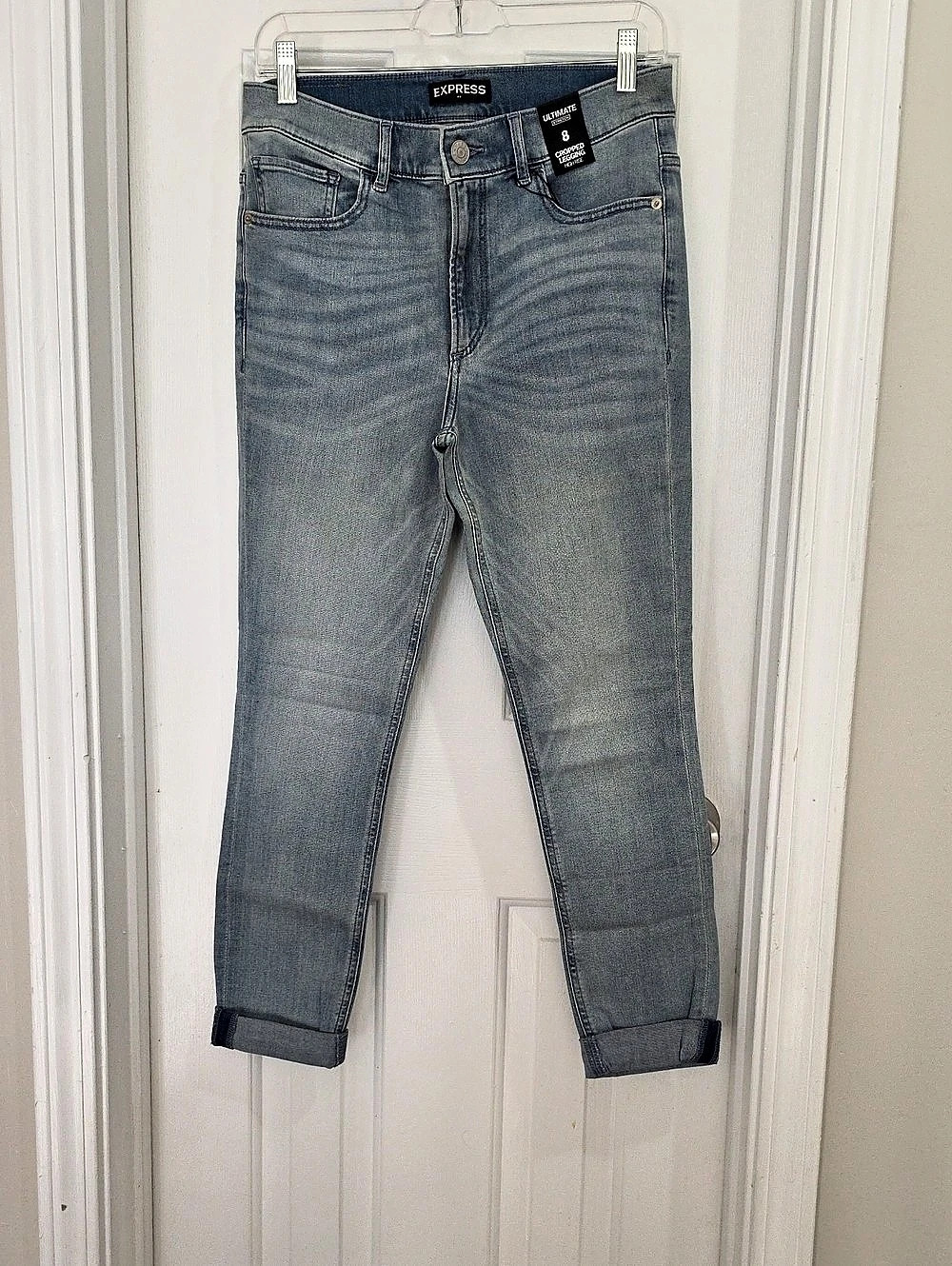 Express Ultimate Stretch High Rise Cropped Legging Jeans Blue Size 8